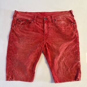 *True Religion Corduroy Shorts Men's 40 RICKY Red Wash Raw Hem 12” Inseam